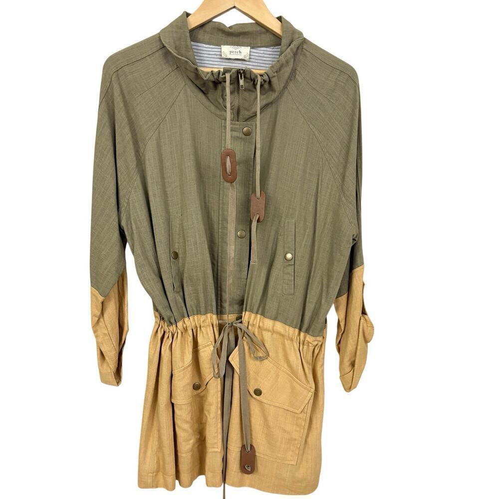 Blu Pepper Linen Cotton Utility Jacket Top Women’s Sz XL Green Mustard Lagenlook